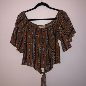 Off the shoulder brown Aztec top